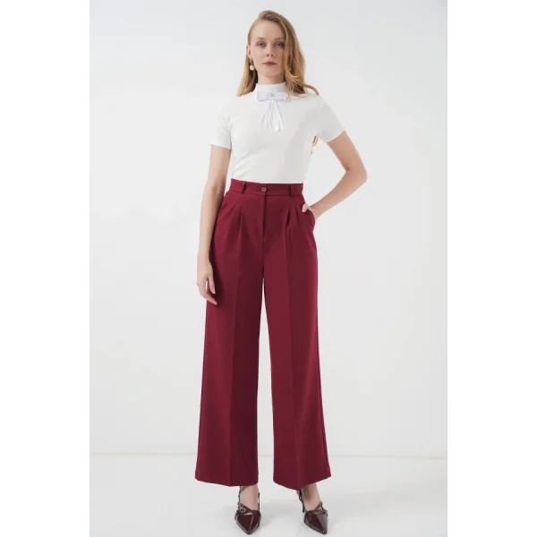 6647 Bol Paça Kumaş Pantolon  Bordo