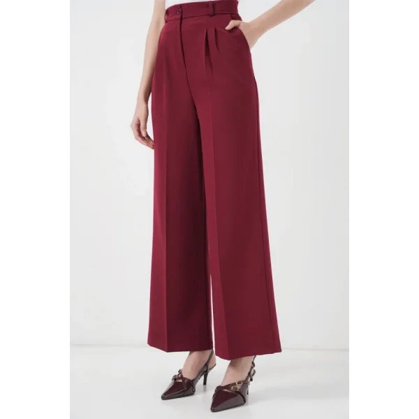 6647 Bol Paça Kumaş Pantolon  Bordo