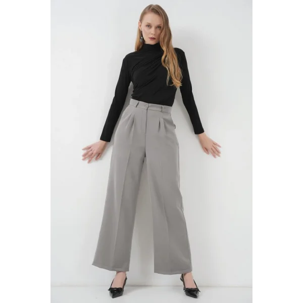 6647 Bol Paça Kumaş Pantolon  Gri