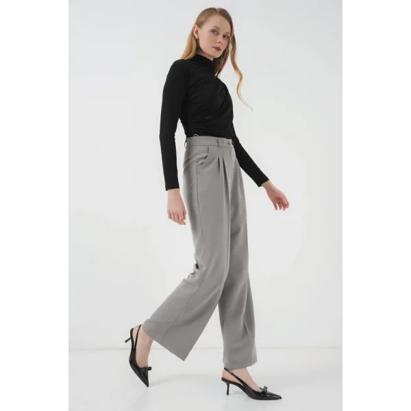 6647 Bol Paça Kumaş Pantolon  Gri