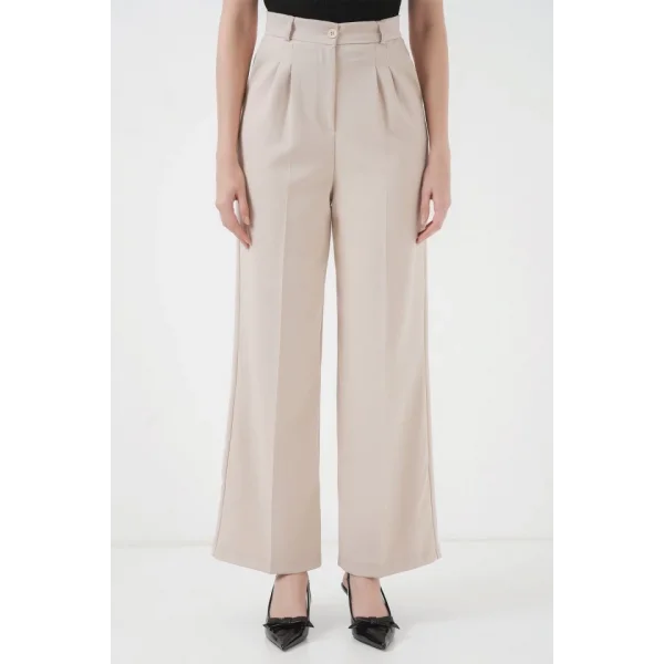 6647 Bol Paça Kumaş Pantolon  Krem