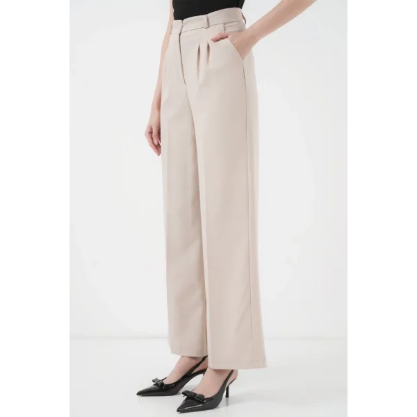 6647 Bol Paça Kumaş Pantolon  Krem