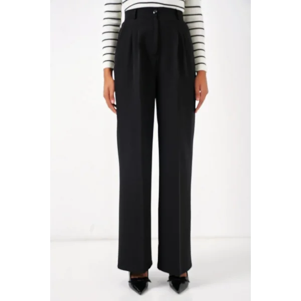 6647 Bol Paça Kumaş Pantolon  Siyah