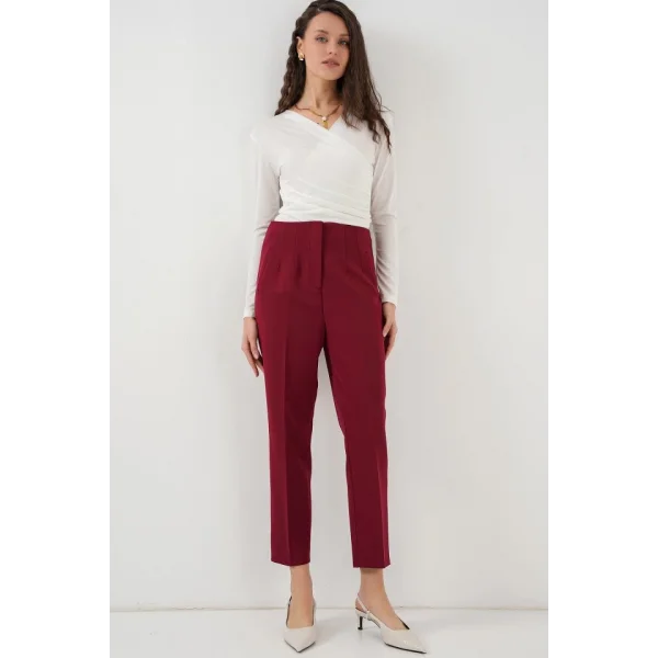 6650 Yüksek Bel Kumaş Pantolon  Bordo