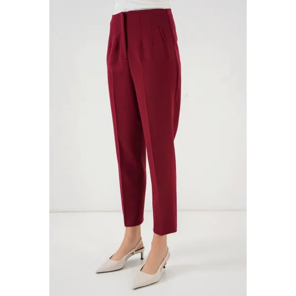 6650 Yüksek Bel Kumaş Pantolon  Bordo