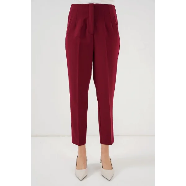 6650 Yüksek Bel Kumaş Pantolon  Bordo