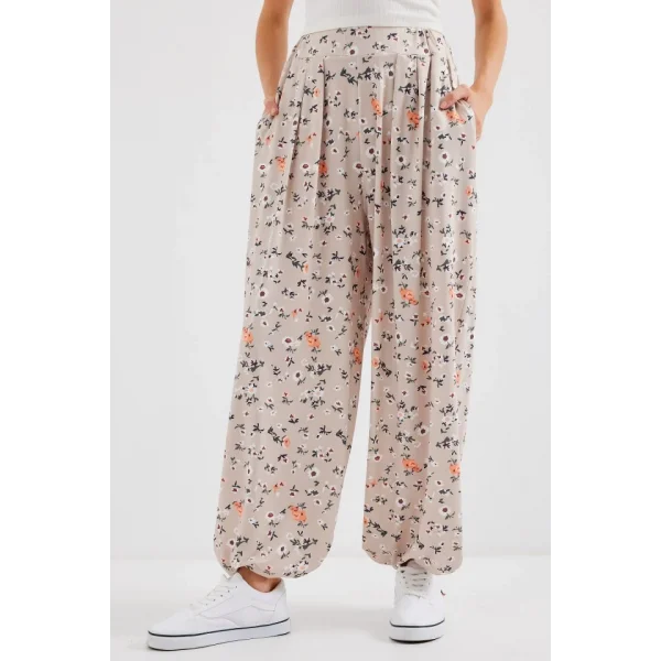 6665 Desenli Şalvar Pantolon  Krem