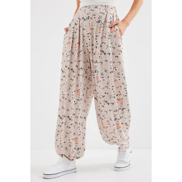 6665 Desenli Şalvar Pantolon  Krem