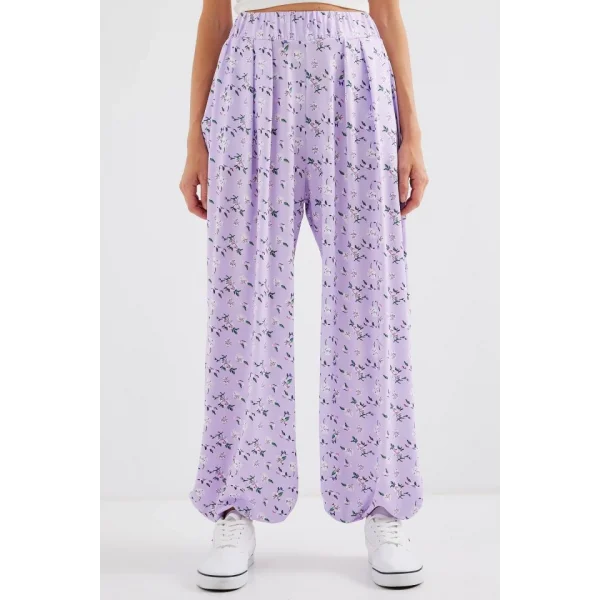 6665 Desenli Şalvar Pantolon  Lila