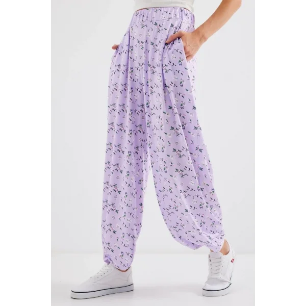 6665 Desenli Şalvar Pantolon  Lila