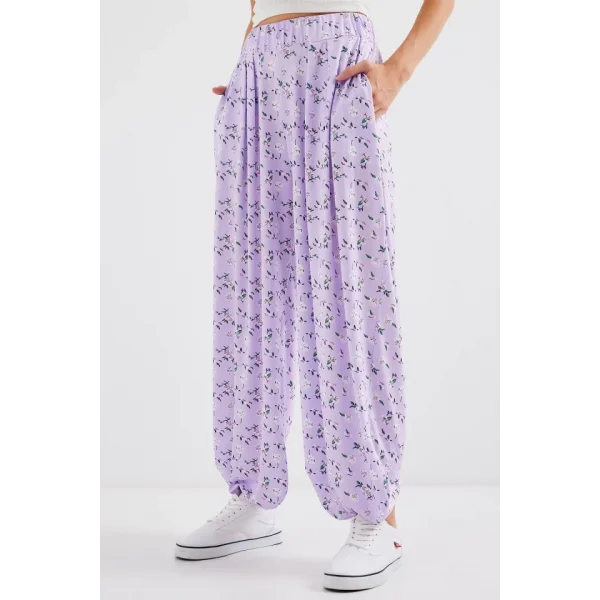 6665 Desenli Şalvar Pantolon  Lila