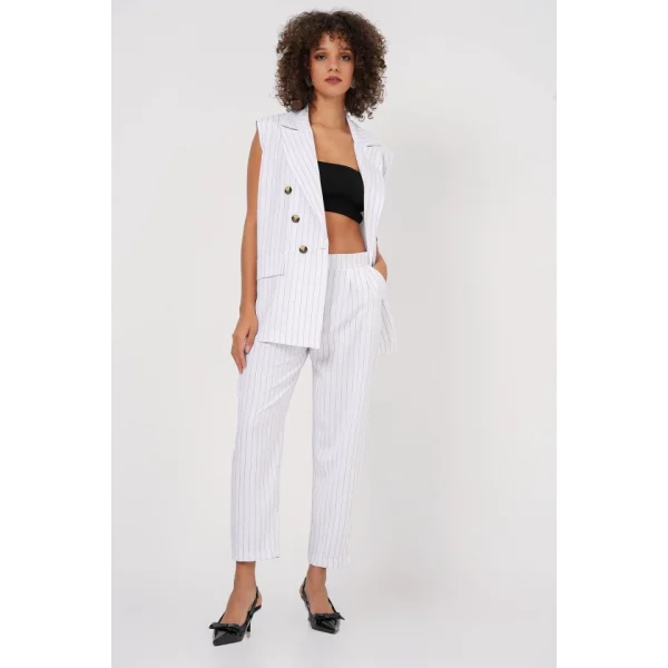 6675 Kruvaze Yelek Pantolon İkili Takım - Ekru