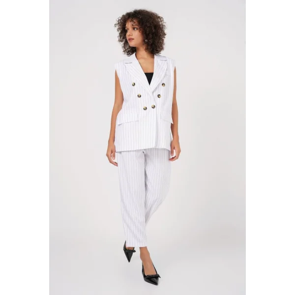 6675 Kruvaze Yelek Pantolon İkili Takım - Ekru