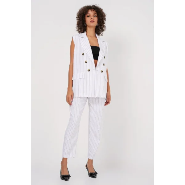 6675 Kruvaze Yelek Pantolon İkili Takım - Ekru