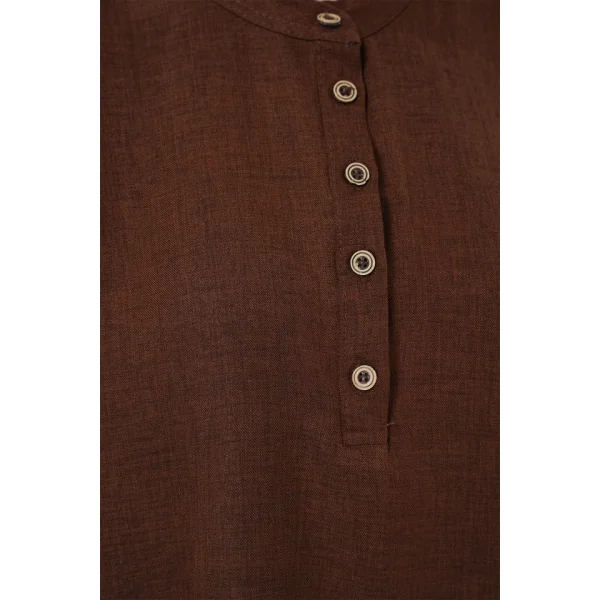 6678 Keten Tunik Pantolon İkili Takım - Kahverengi