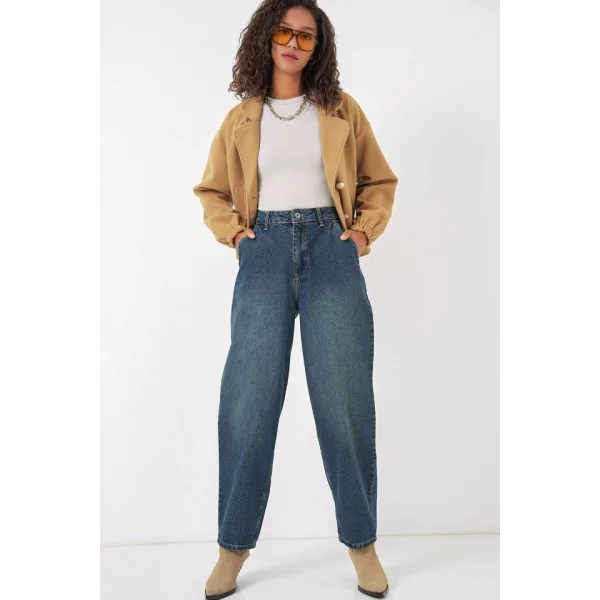 6688 Yüksek Bel Baggy Kot Pantolon  İndigo