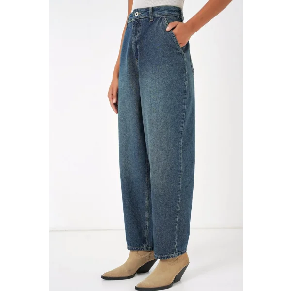 6688 Yüksek Bel Baggy Kot Pantolon  İndigo