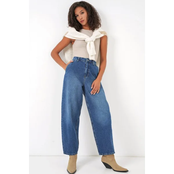 6688 Yüksek Bel Baggy Kot Pantolon  Lacivert