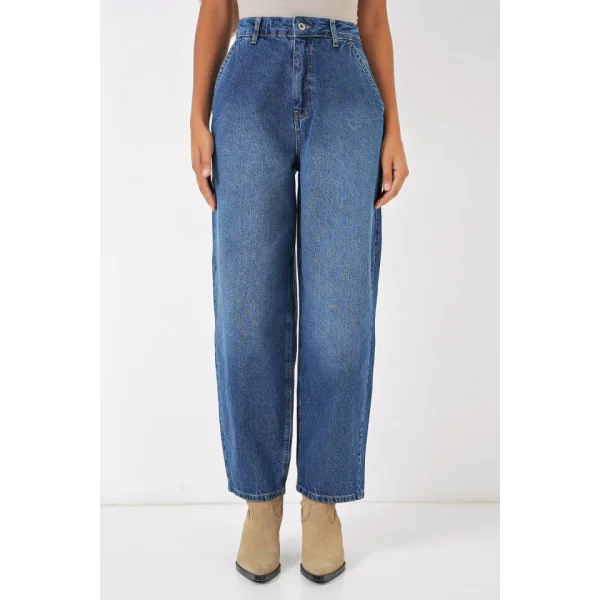 6688 Yüksek Bel Baggy Kot Pantolon  Lacivert