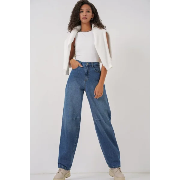 6689 Yüksek Bel Baggy Kot Pantolon  Lacivert