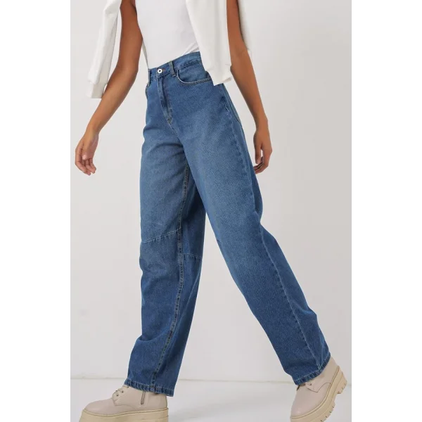 6689 Yüksek Bel Baggy Kot Pantolon  Lacivert