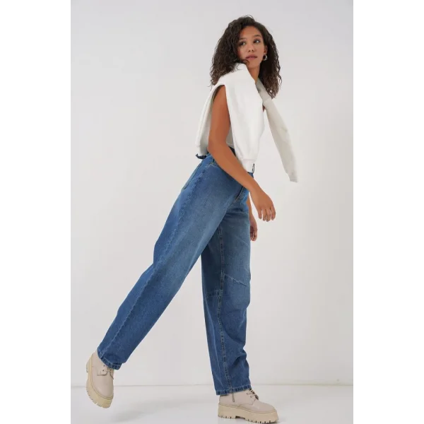 6689 Yüksek Bel Baggy Kot Pantolon  Lacivert