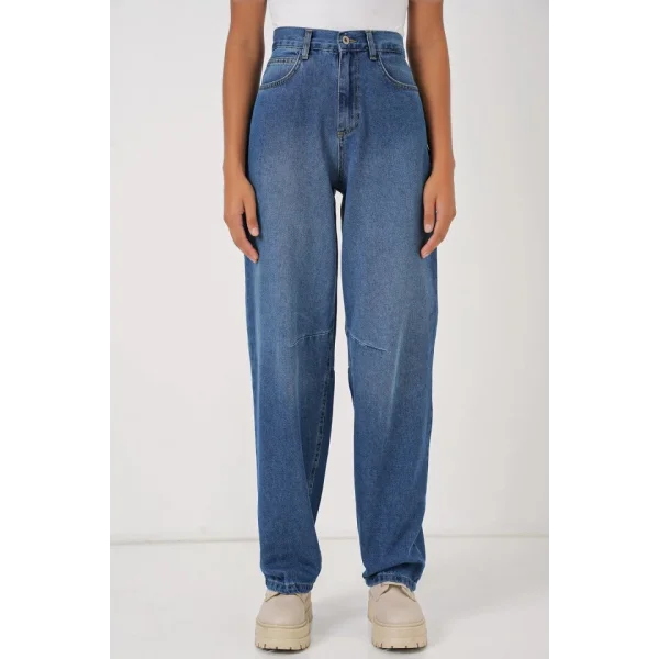 6689 Yüksek Bel Baggy Kot Pantolon  Lacivert