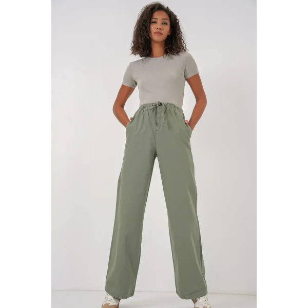 6690 Bol Paça Yüksek Bel Pantolon  Çağla