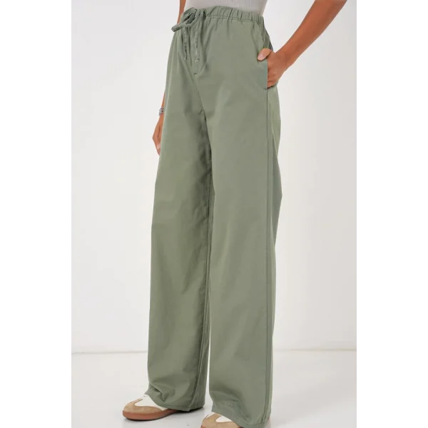 6690 Bol Paça Yüksek Bel Pantolon  Çağla