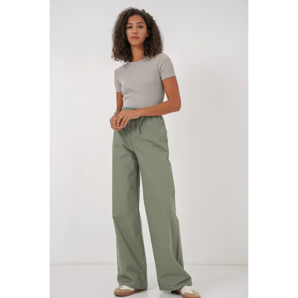 6690 Bol Paça Yüksek Bel Pantolon  Çağla