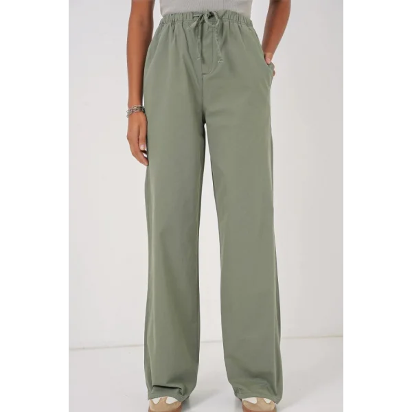 6690 Bol Paça Yüksek Bel Pantolon  Çağla