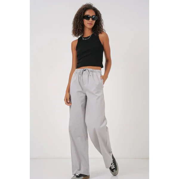6690 Bol Paça Yüksek Bel Pantolon  Gri
