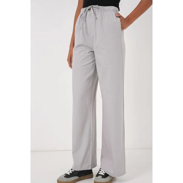 6690 Bol Paça Yüksek Bel Pantolon  Gri