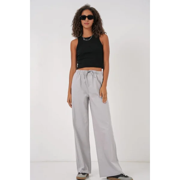 6690 Bol Paça Yüksek Bel Pantolon  Gri