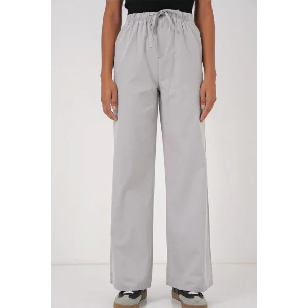 6690 Bol Paça Yüksek Bel Pantolon  Gri