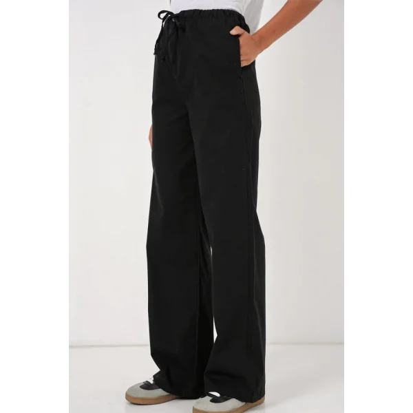 6690 Bol Paça Yüksek Bel Pantolon  Siyah