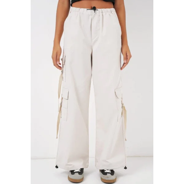 6691 Geniş Paça Kargo Pantolon  Ekru