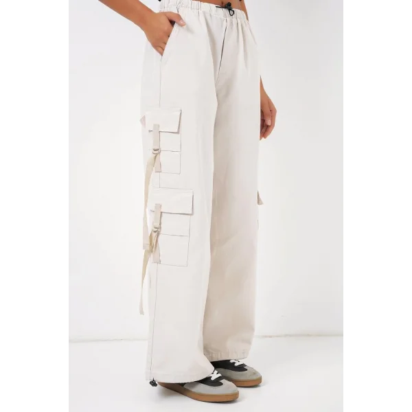 6691 Geniş Paça Kargo Pantolon  Ekru