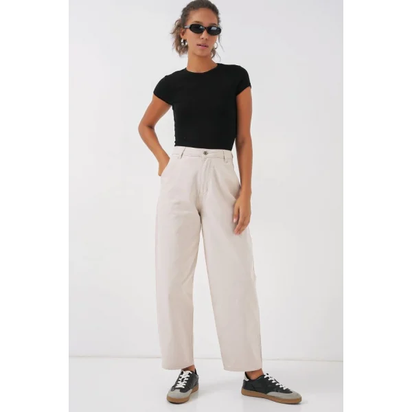 6703 Yüksek Bel Kot Pantolon  Ekru