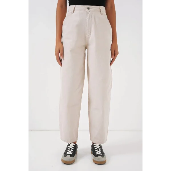 6703 Yüksek Bel Kot Pantolon  Ekru