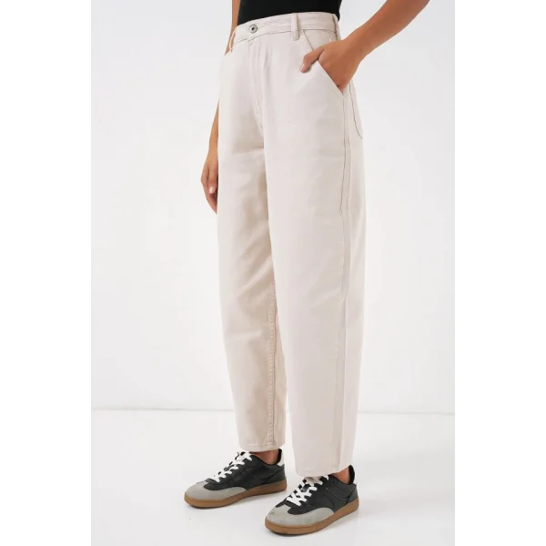 6703 Yüksek Bel Kot Pantolon  Ekru