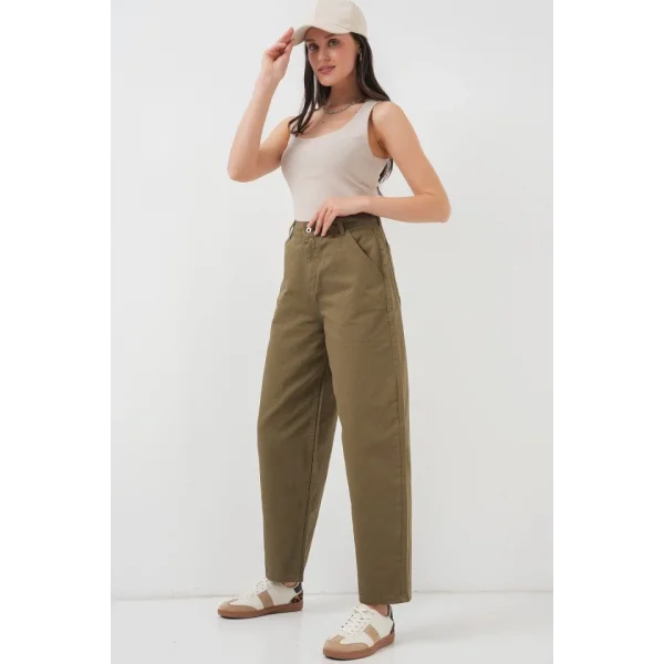 6703 Yüksek Bel Kot Pantolon  Haki