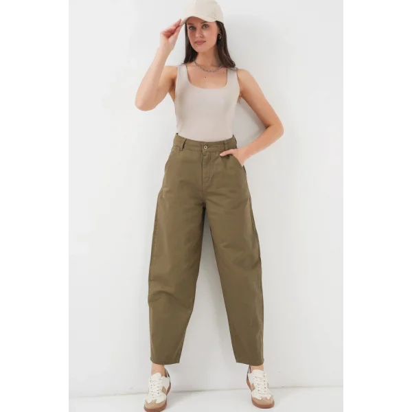6703 Yüksek Bel Kot Pantolon  Haki