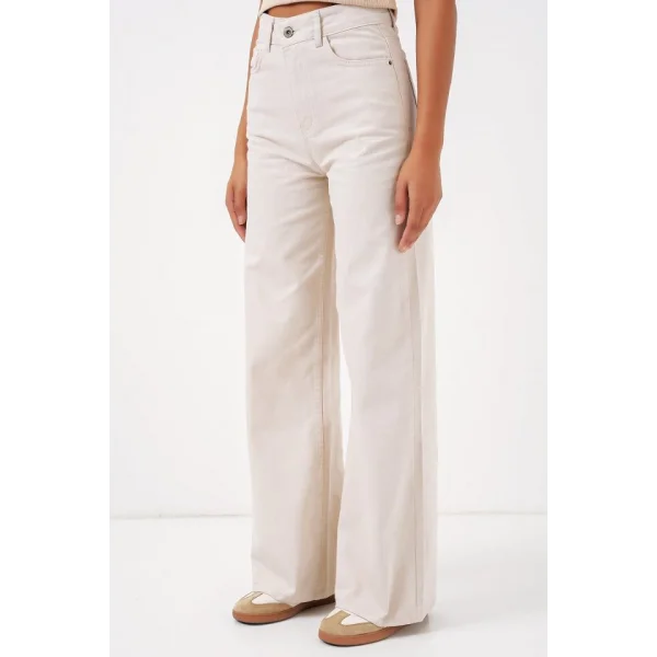 6704 Geniş Paça Yüksek Bel Kot Pantolon  Ekru