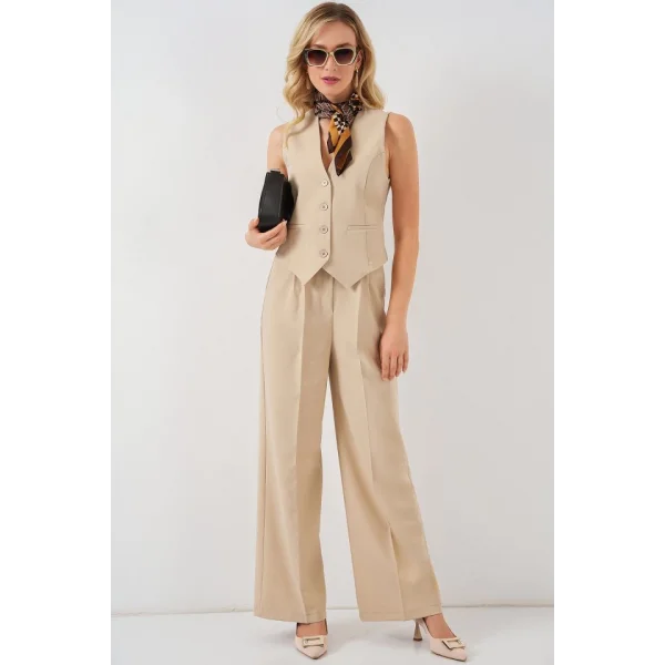 6709 Yelek Pantolon İkili Takım - Bej