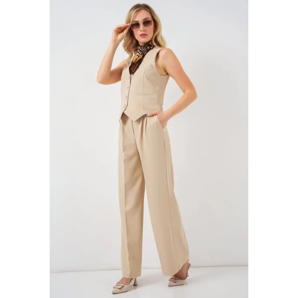 6709 Yelek Pantolon İkili Takım - Bej