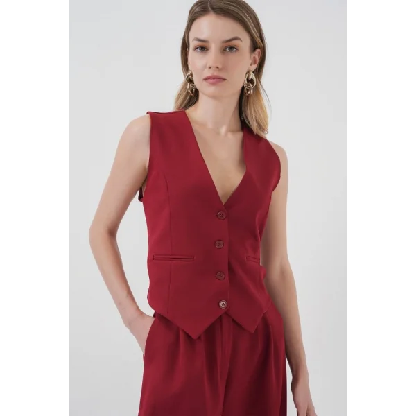 6709 Yelek Pantolon İkili Takım - Bordo