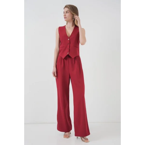 6709 Yelek Pantolon İkili Takım - Bordo