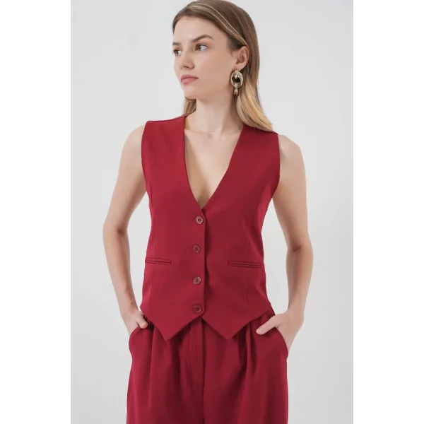 6709 Yelek Pantolon İkili Takım - Bordo