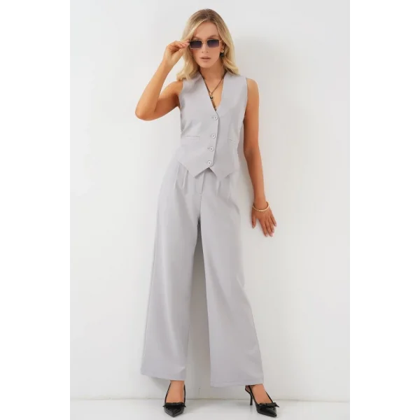 6709 Yelek Pantolon İkili Takım - Gri